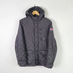 Sergio Tacchini Quilted Jacket Mens Medium Black Hooded Full Zip Puffer Casual - Picture 1 of 14