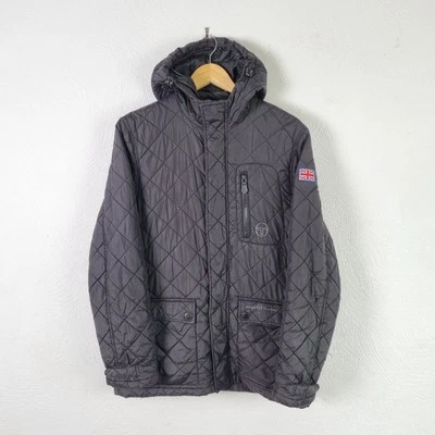 Sergio Tacchini Quilted Jacket Mens Medium Black Hooded Full Zip Puffer Casual - Image 1 of 4