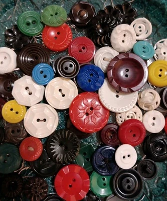 Early Plastic Vtg Buttons Lot X Variety Sizes, Colors, Crafts, Sewing, Pierced - Image 1 of 4