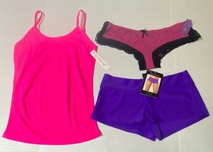 New NWT Tank Top Boy Shorts Lace Thong Mixed Lot Medium Pink Purple 31B - Picture 1 of 2