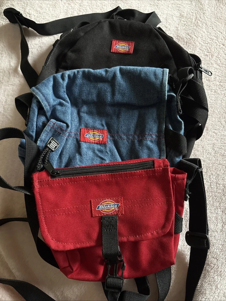 Lote 3 DICKIES Mochila Pequeña Pato Lona Jeans Material Cartera Rojo Mini Yak Pak Foto 1 de 4