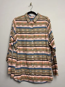 Lands End Womens Button Up Top Plus Size 18W Tribal Print Long Sleeve Cotton - Picture 1 of 6