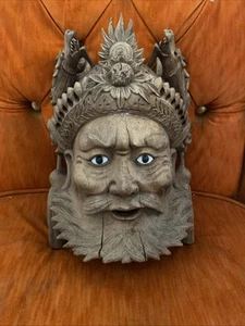 VTG Wooden Carved Chinese Wall Hanging Mask Emperor & Devil Dragons. So Unique. - Picture 1 of 13
