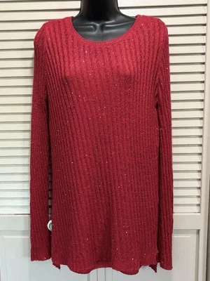 Apt 9 红色针织毛衣长袖内衬亮片连衣裙 L 码圆领 — 第 1/4 张图片