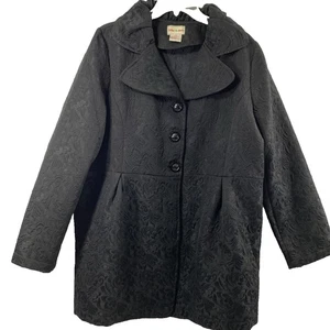 Toffee Apple Dress Coat Womens XXL Black Floral Button Up Jacket Pockets Unlined - Picture 1 of 12