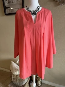 Croft & Barrow Women’s Plus Coral 3/4 Sleeve Pleated Blouse - Sz 1X - Picture 1 of 8