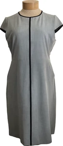 T Tahari Women's Dress Size 14 Gray with Black Trim Zipper Back Cap Sleeves - Picture 1 of 12