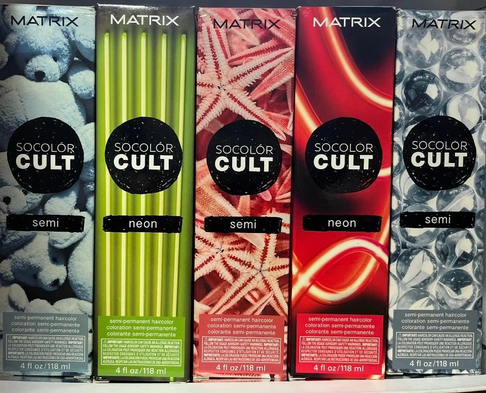 5 件装套装 Matrix SOCOLOR CULT 半永久颜色 4 盎司绿色红色珊瑚灰色蓝色 — 第 1/1 张图片