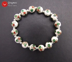 Trendy 10mm White Round Cloisonne Bracelet for Women Jewelry China Feature br125 - Picture 1 of 7