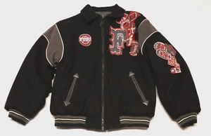 Y2K FUBU boys reversible black gray patches varsity bomber jacket size L 14/16 - Picture 1 of 6