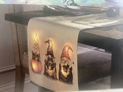 Halloween Witch Gnomes Light Up Table Runner Cynthia Rowley CURIOUS 14”x72” New - Image 1 of 3