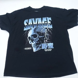 Hybrid Savage T-Shirt Men's 2XL Black Skull Print Cotton Short Sleeve Pullover - Picture 1 of 6