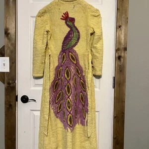 Vintage Chinelle Yellow Robe With Peacock Missing Belt & Has Damage L? E - Picture 1 of 6