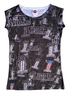 Ladies Harley Davidson Union Flag Graphic Stretchy Active Tank Top T Shirt 123 - Picture 1 of 2