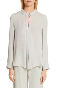 Blusa de seda con ojo de cerradura para mujer EMPORIO ARMANI, talla 8 EE. UU. / 44 IT - gris $625 nueva con etiquetas - Imagen 1 de 7