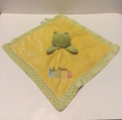 Carters Frog 15" Security Blanket Lovey I Love Hugs Dots Yellow Green Rattle  - Image 1 of 4