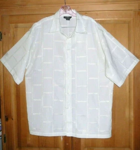 Vintage Mens XLarge City Impact Ivory Stitch Design Button Short Sleeve Shirt - Picture 1 of 7