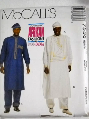 McCalls 7536 Authentic African Fashions  Men's size Medium Sewing Pattern - Image 1 of 2