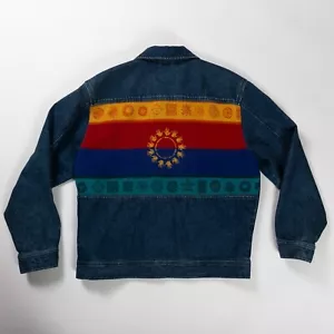 PENDLETON AZTEC RAINBOW SUN WOOL BLANKET WESTERN NATIVE DENIM MENS JACKET COAT M - Picture 1 of 17