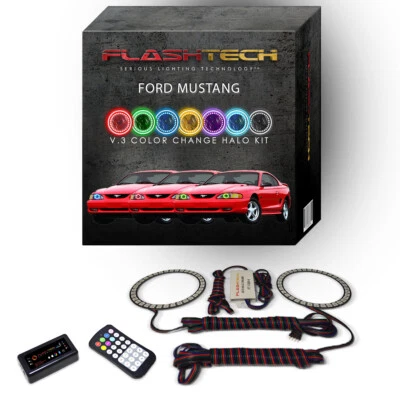 RGB Multi Color Bluetooth LED Halo kit for 1994-1998 Ford Mustang Headlights - Image 1 of 4