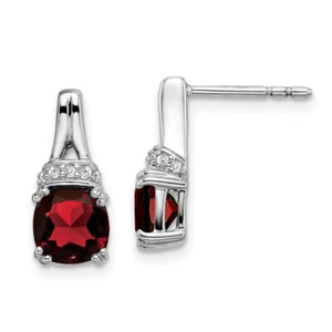 14K Solid White Gold Garnet Diamond Dangle Earrings - Picture 1 of 11