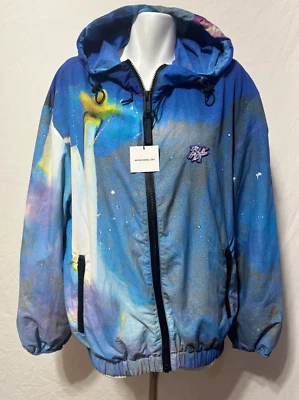 Zara Men Men's  Blue Small Zip Up Jacket Space Print Windbreaker New NW - Image 1 of 4