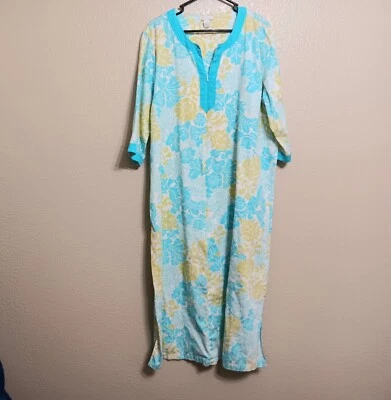 Camisón largo Charter Club XXL azul amarillo floral algodón cepillado cremallera Foto 1 de 4