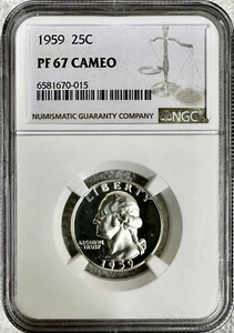 1959 PROOF WASHINGTON SIVER QUARTER NGC PF67 CAMEO - Picture 1 of 2