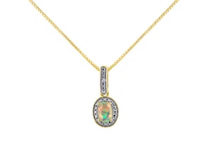 Rylos 14k Yellow Gold Necklace Opal & Diamond 6X4MM Gemstone October Birthstone - Picture 1 of 3
