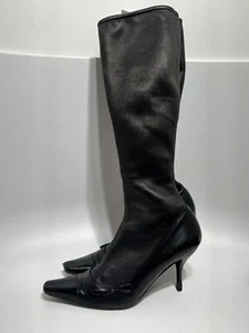 Vtg CHANEL BLACK LEATHER CC LOGO SOCK BOOTS 39 - Picture 1 of 20