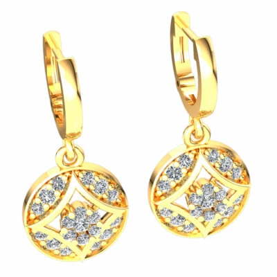 Pendientes de oro de 14 quilates genuinos con racimo circular de diamantes de corte redondo de 0,5 quilates para damas Foto 1 de 4