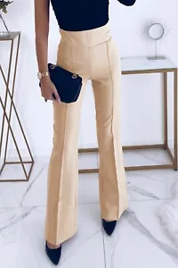 NEW Beige Bell Bottom Flared High Waist Slacks Pants S L XL - Picture 1 of 1