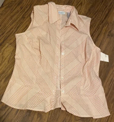 Top de mujer Villager naranja a rayas talla 10 algodón con botones cuello sin mangas Foto 1 de 4