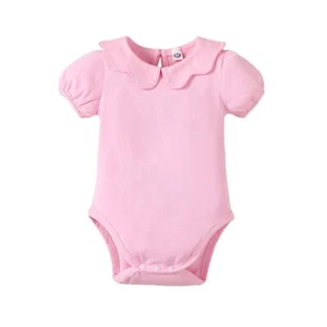 0-24M Infant Girls Ruffle Collar Romper Baby Girl Solid Color Bodysuit Casual... - Picture 1 of 7