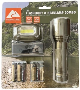 New Ozark LED Flashlight & 200 Lumens Headlamp Combo With Batteries - Picture 1 of 10