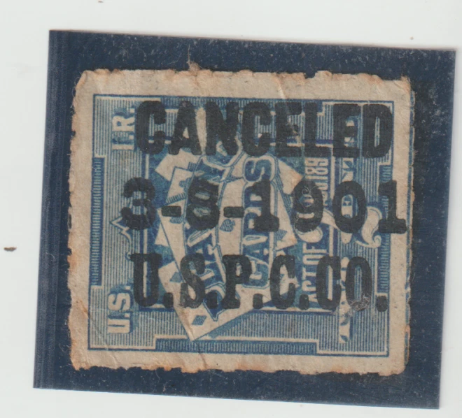 US Scott #RF3 U.S.P.C. CO. Playing Card Stamp  Type Dated 3-8-1901 Rouletted - Image 1 of 1