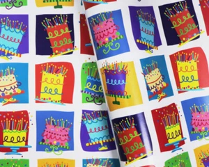 Gift Wrapping Paper Bulk Roll - 500mm x 60 metres - Birthday Cakes - Picture 1 of 1