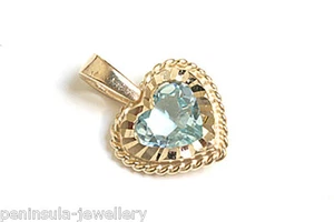 9ct Gold Blue Topaz Pendant Heart necklace no chain Gift Boxed Made in England - Picture 1 of 4