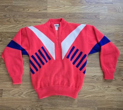 Suéter Pullover De Colección Obermeyer Deportivo Lana Tejido Forrado 1/4 Cremallera Geométrica Talla M BONITO Foto 1 de 4