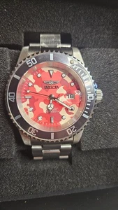 Invicta Men 40mm Pro Diver Camo Series RED Camouflage Dial Stainless Steel Watch - Picture 1 of 14