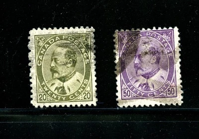 Canada #94-95 (C221) King Edward VII issues, used, F-VF, CV$225.00 - Image 1 of 2