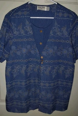Alfred Dunner 2 Piece Look Blouse Short Sleeve Blue Floral 14 or Large L - Image 1 of 4