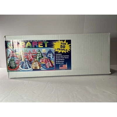 Kit de fiesta de Nochevieja para 50 personas 125 piezas sombreros de cabaret tiaras cuernos reventones Foto 1 de 3