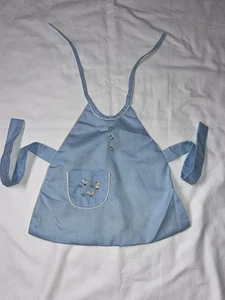 Vintage Baby Bib Full Coverage Vinyl Lined Blue White 3 Embroidered Birds Ties - Picture 1 of 9