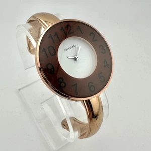 Narmi Womens Bangle 5.5" Cuff Watch 36mm Rose Gold Tone Brown Dial, New Battery - Picture 1 of 12