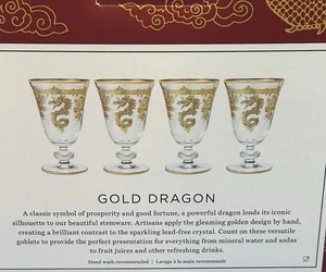 Williams Sonoma Lunar New Year Gold Dragon Goblets Glasses S/4 ~ NEW IN BOX - Picture 1 of 7