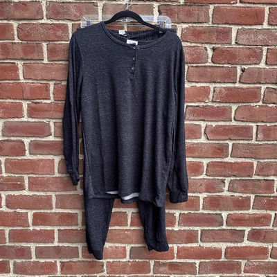 Catherine Malandrino $69 Women Henley Top Jogger 2 PC Lounge PJ Set Black 3X NEW - Image 1 of 4