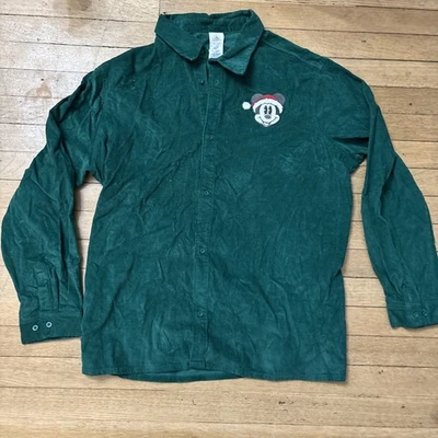 Рубашка Disney для взрослых XXL зеленая Mickey Mouse рождественский Санта вельветовая длинная - Изображение 1 из 3