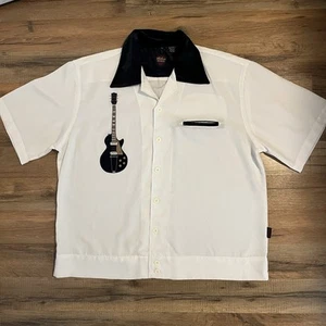 Camisa de Guitarra Eléctrica Gibson Tour Wear Blanca Bordada con Botones Terciopelo Grande - Imagen 1 de 9