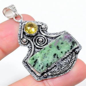 Natural Ruby Zoisite Gemstone 925 Sterling Silver jewelry Pendant Size 2.25" - Picture 1 of 1